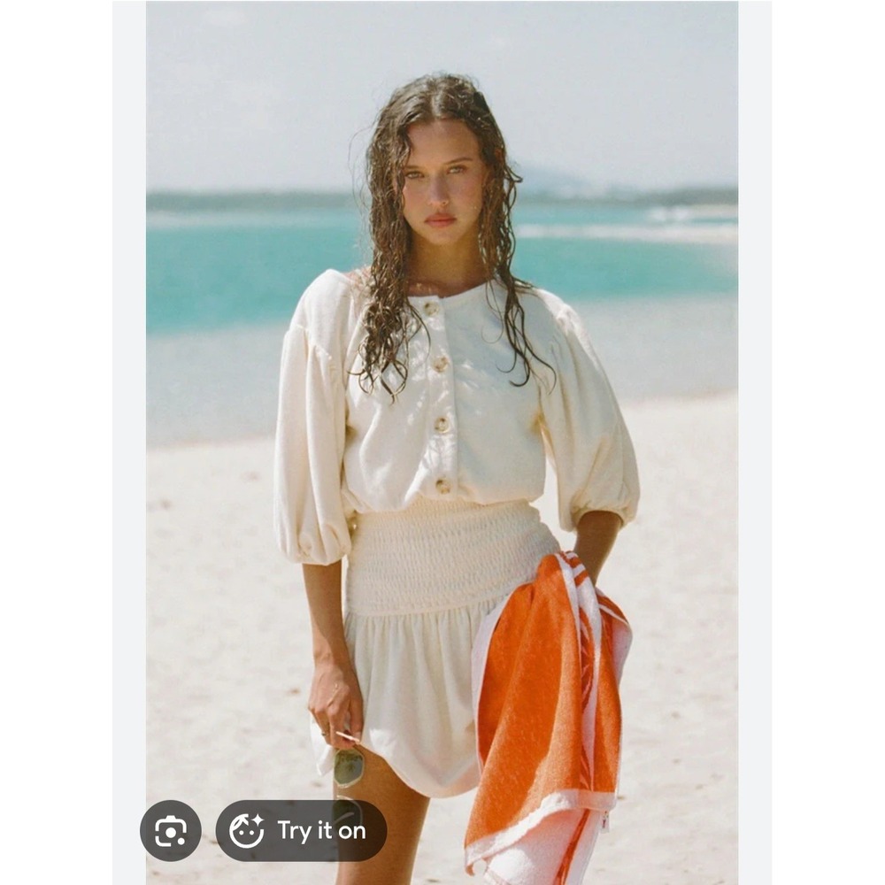 Sabo xs towelling dress beach boho stretch butter yellow pool resort vacation